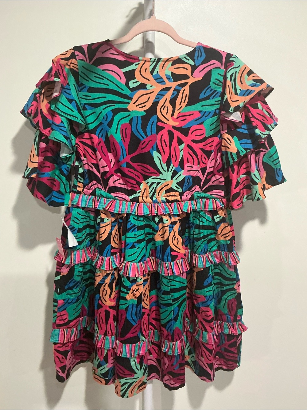 Floral Ruffle Tie-Waist Mini Dress in Black Multicolor - Picture 3 of 6
